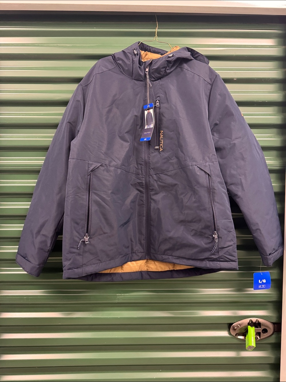 Nautica Men's Dark Navy Hooded Puffer Jacket with Contrast Lining